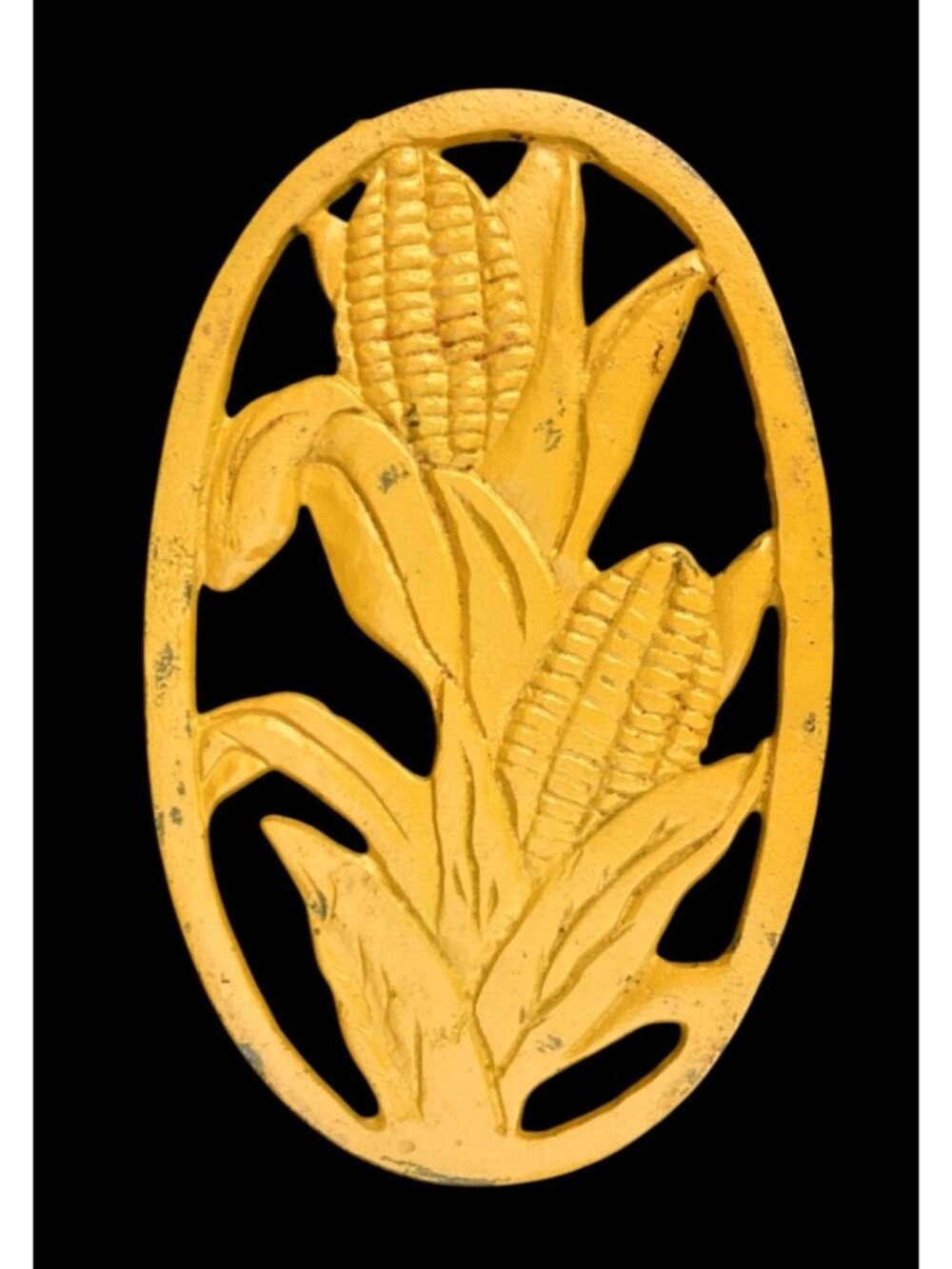 Cast Iron Oval Trivet 9.4” Yellow Corn Kitchen Decor Mid Century Modern Vintage